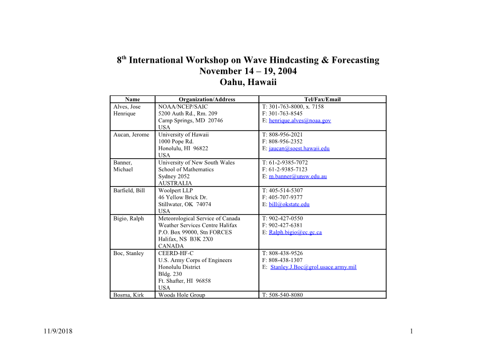 8Th International Workshop on Wave Hindcasting & Forecasting