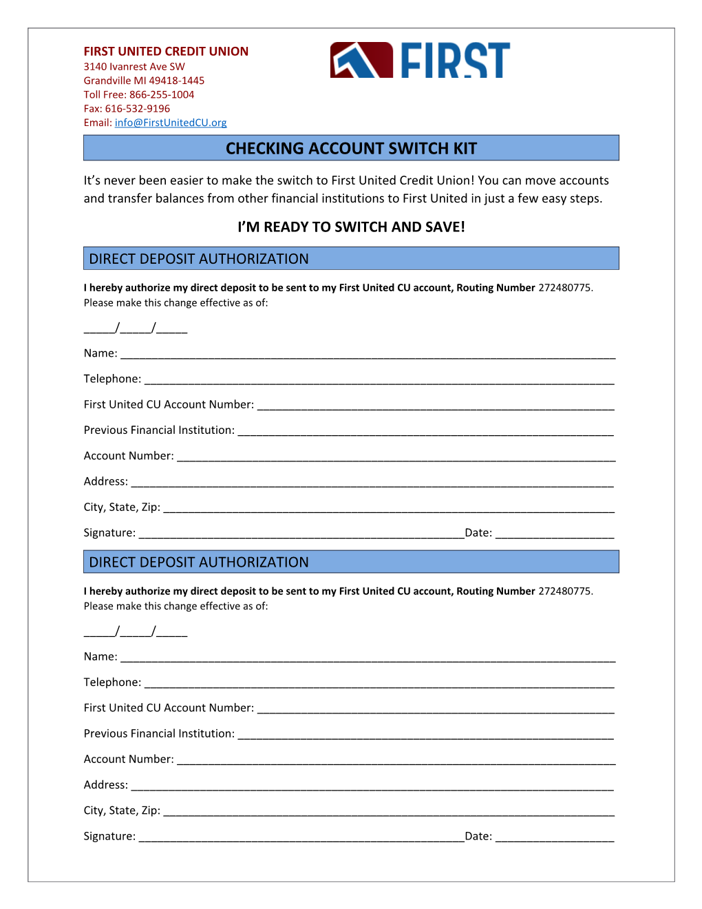 Checking Account Switch Kit