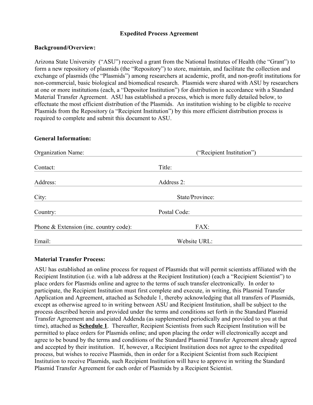 Expedited Process Agreement