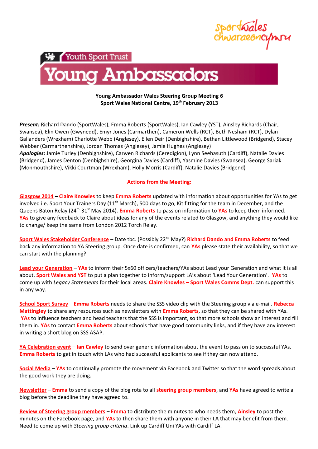 Young Ambassador Wales Steering Group Meeting6