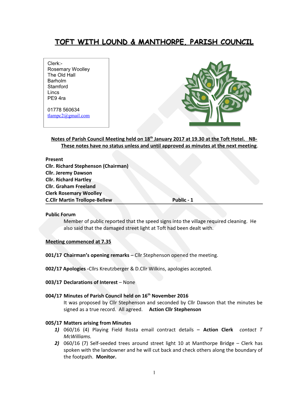 Toft with Lound & Manthorpe ,Parish Council