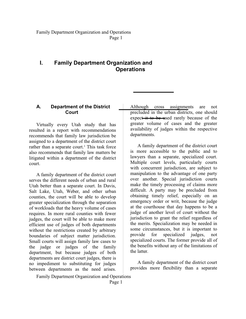 I.Family Department Organization and Operations