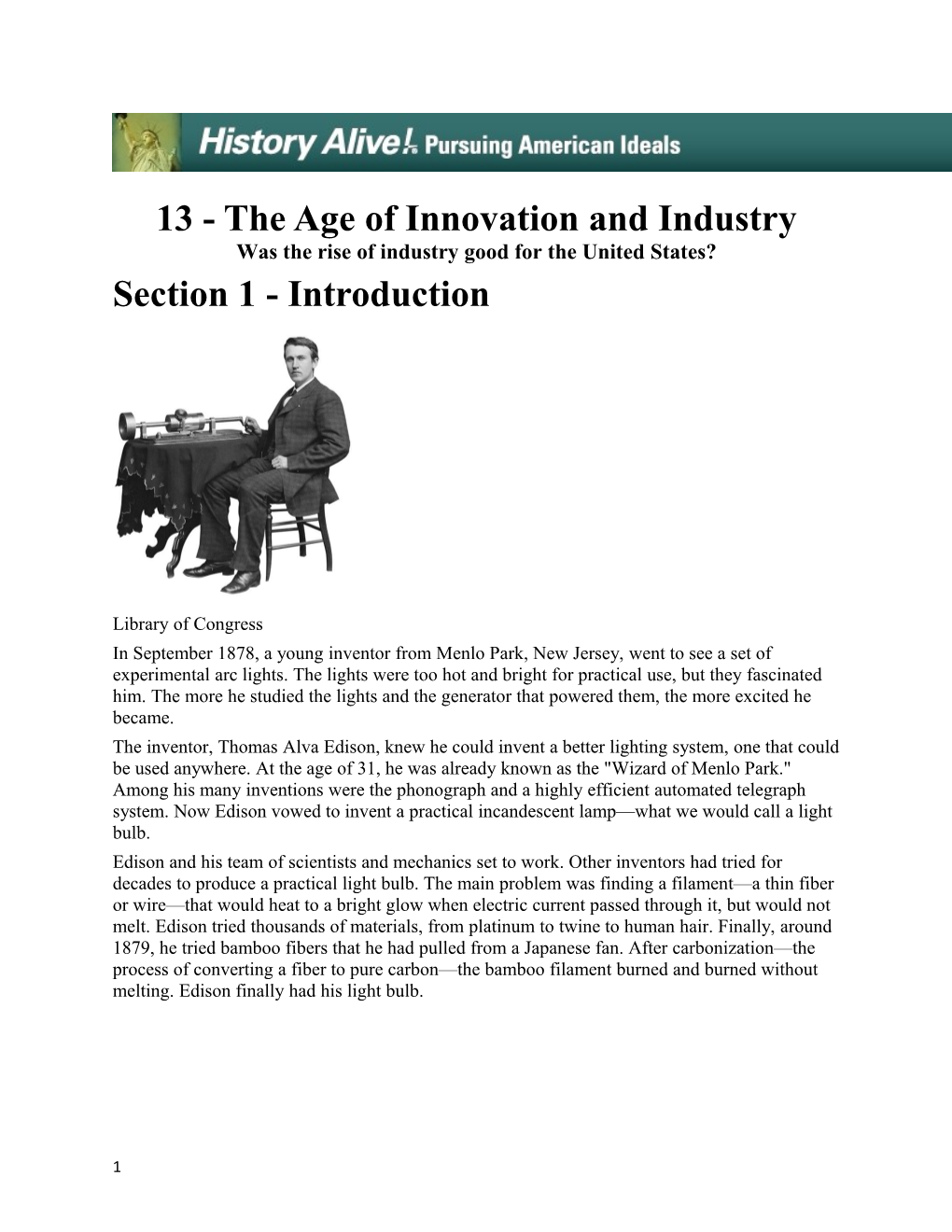 13 - the Age of Innovation and Industry Was the Rise of Industry Good for the United States?