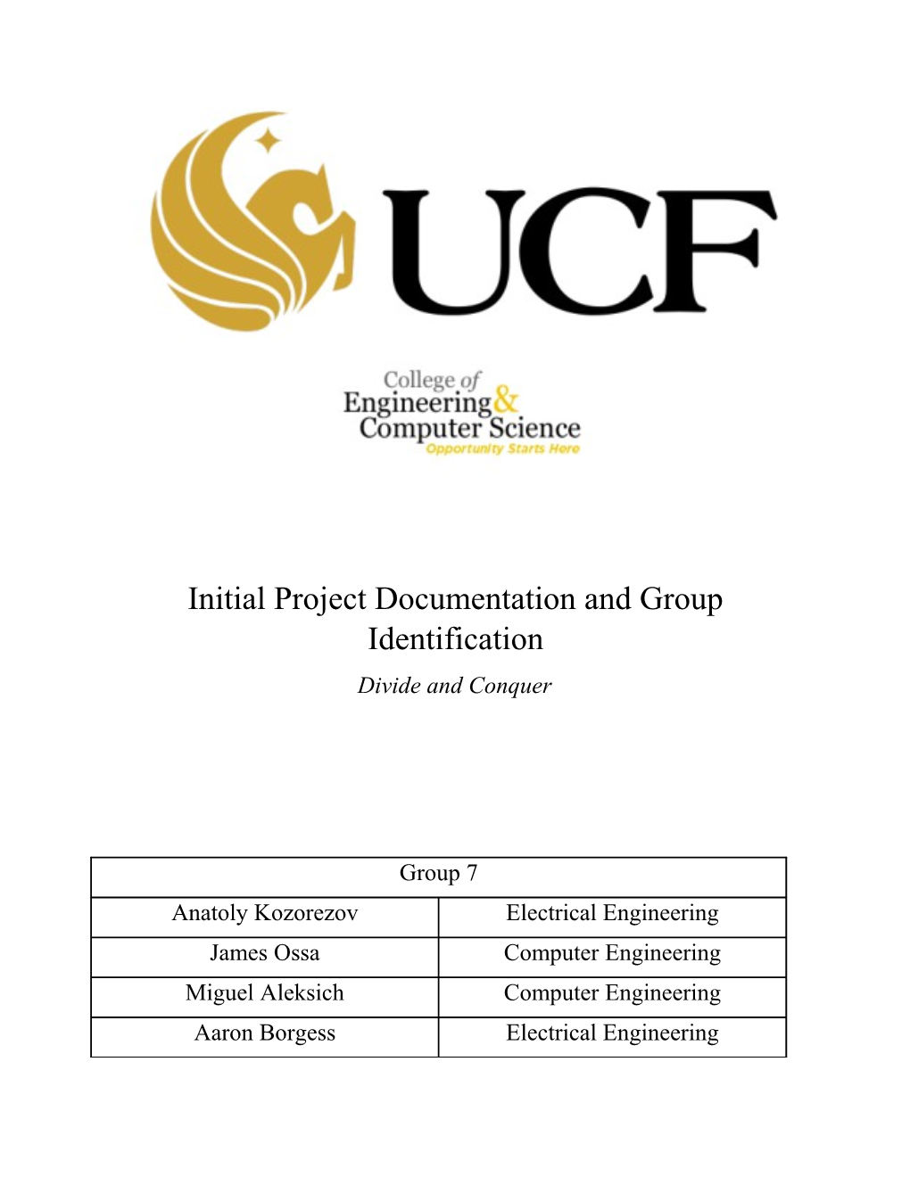 Initial Project Documentation and Group Identification