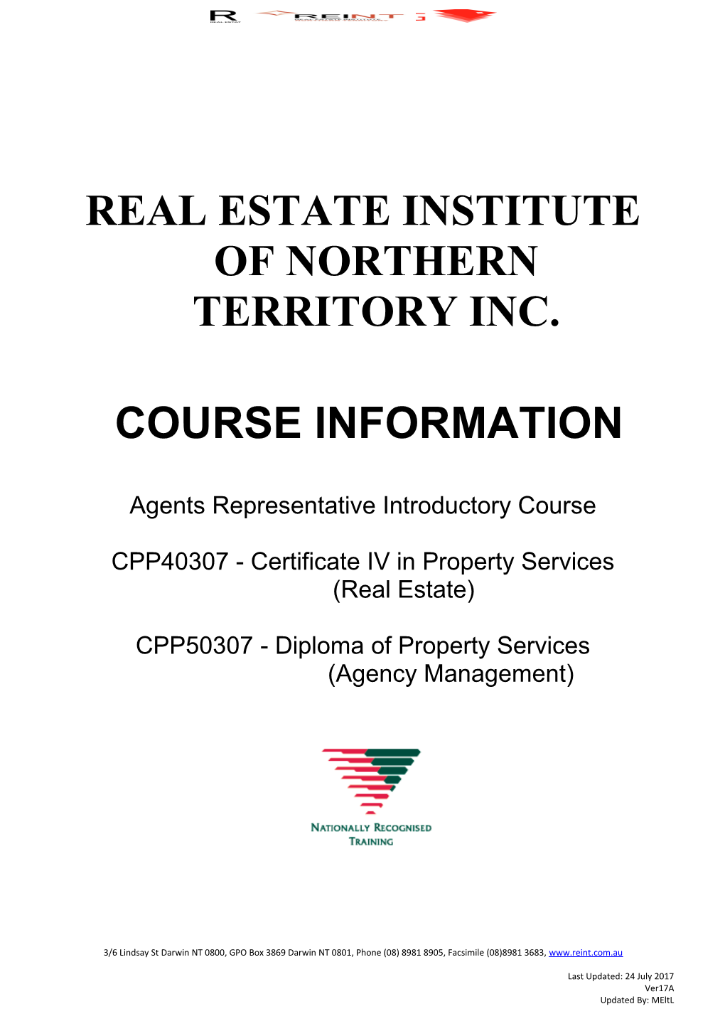 REAL ESTATE INSTITUTE of NORTHERN TERRITORY Inc