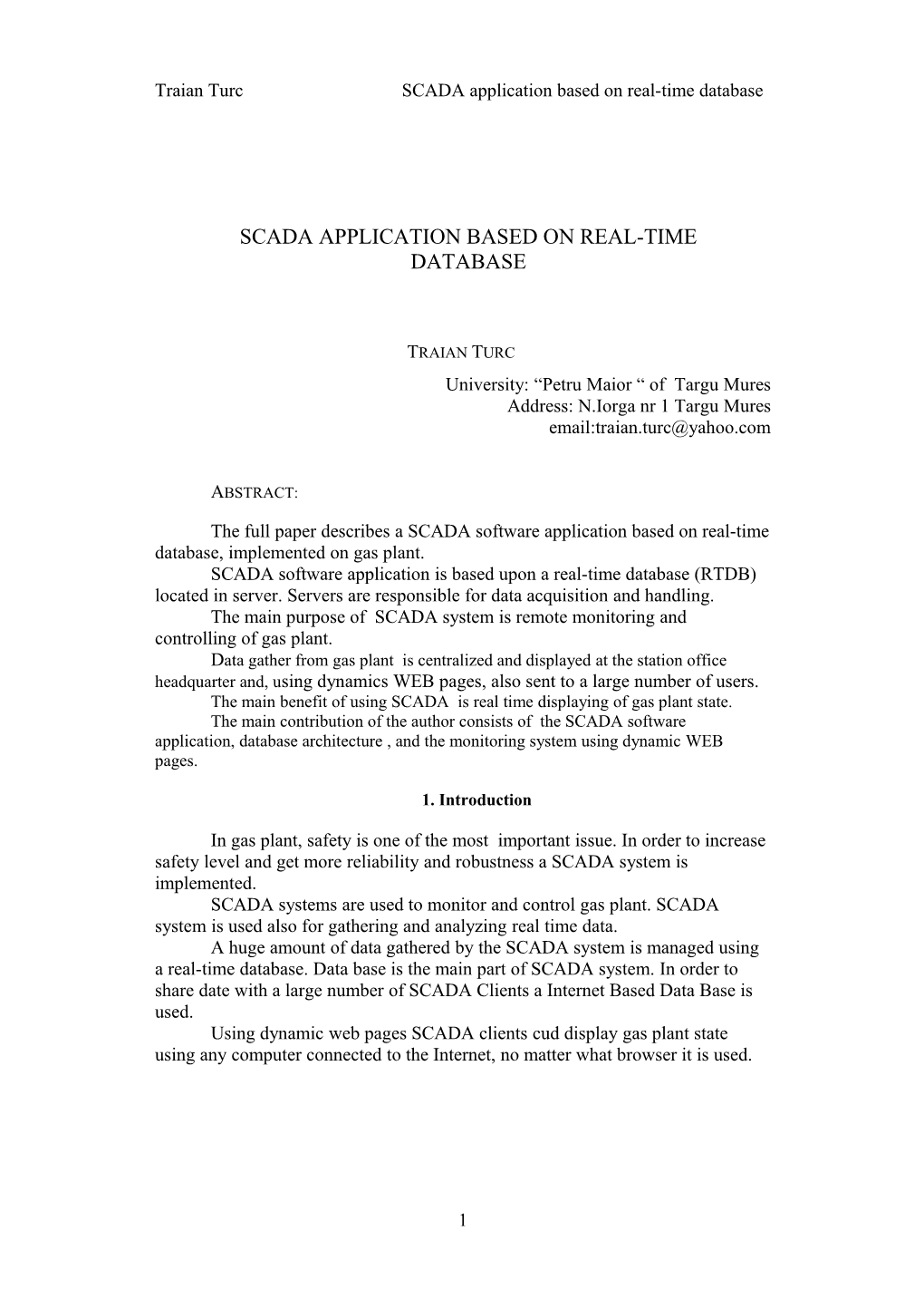 Traian Turc SCADA Application Based on Real-Time Database