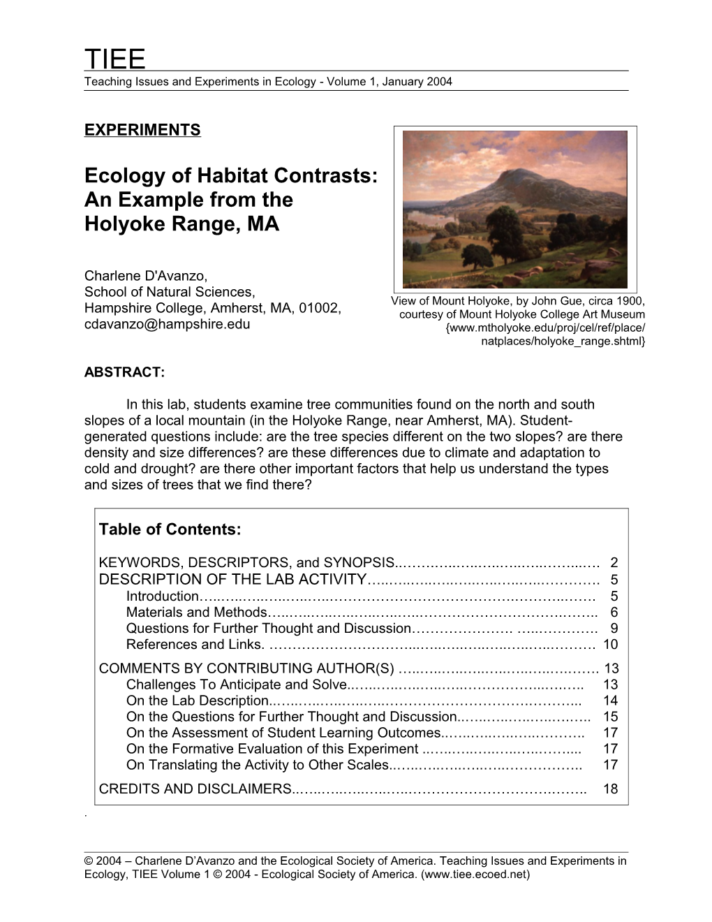 TIEE Experimentecology of Habitat Contrastspage 1