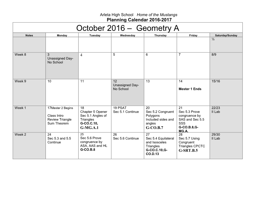 Planning Calendar 2016-2017