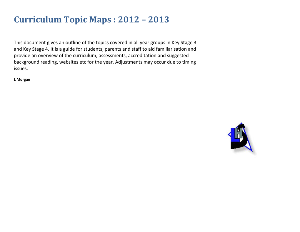Curriculum Topic Maps : 2012 2013