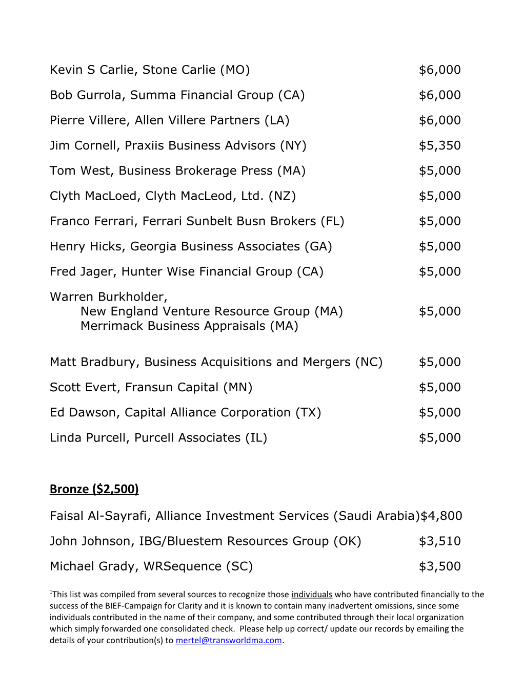 Unofficial& Unaudited List of BIEF-CFC Sponsors1