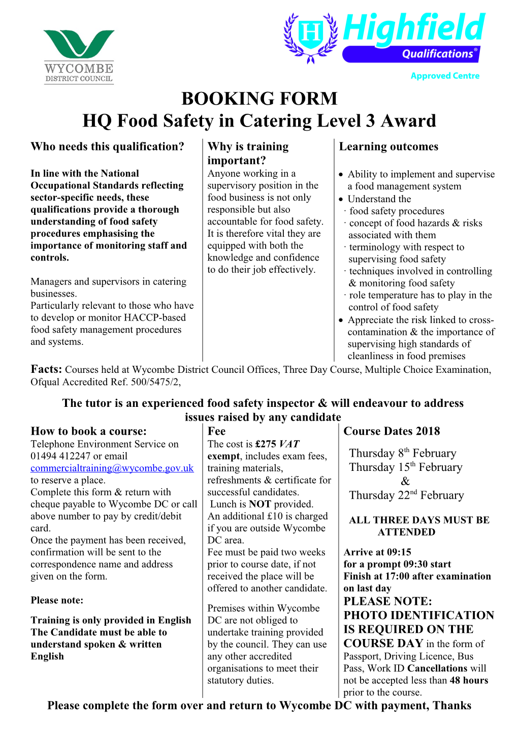HQ Food Safety in Catering Level 3 Award