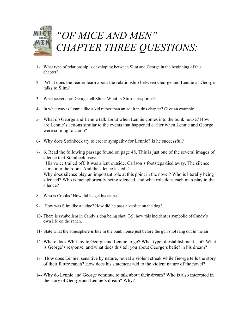 Chapter Three Questions