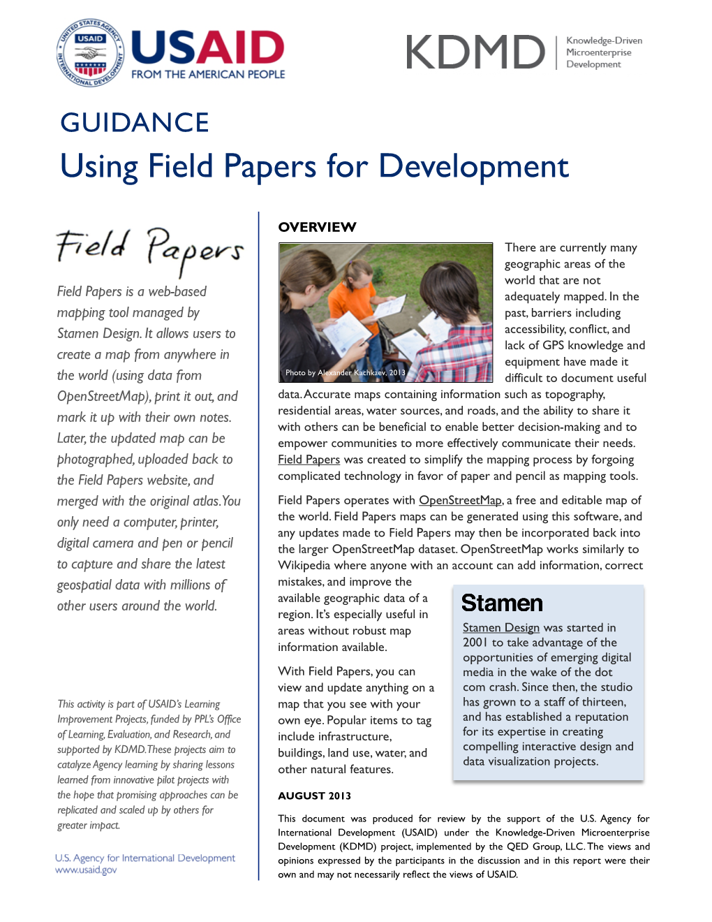 GUIDANCE Using Field Papers for Development