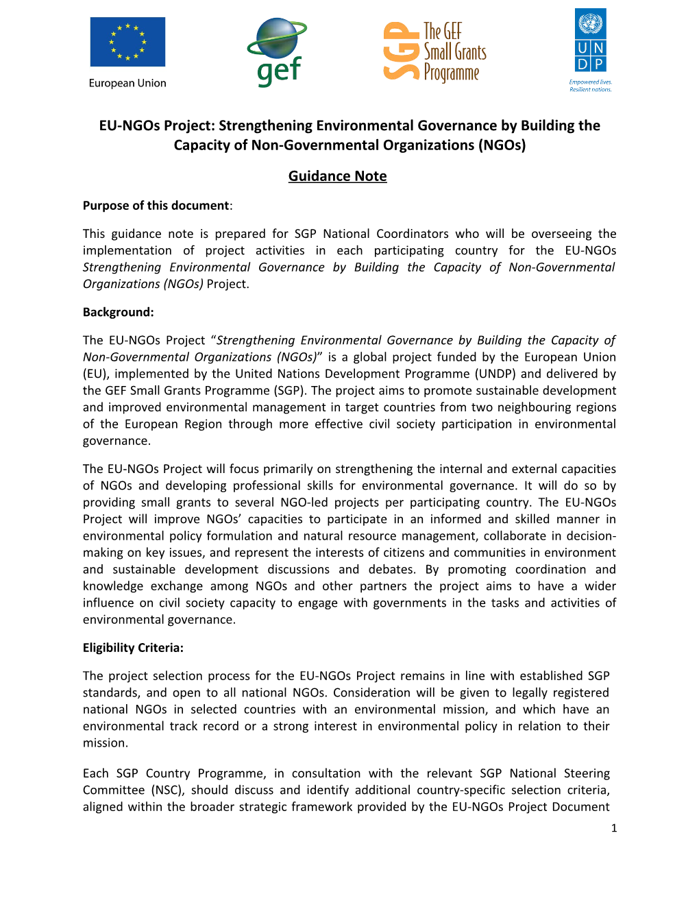EU-Ngos Project: Strengthening Environmental Governance by Building the Capacity Of