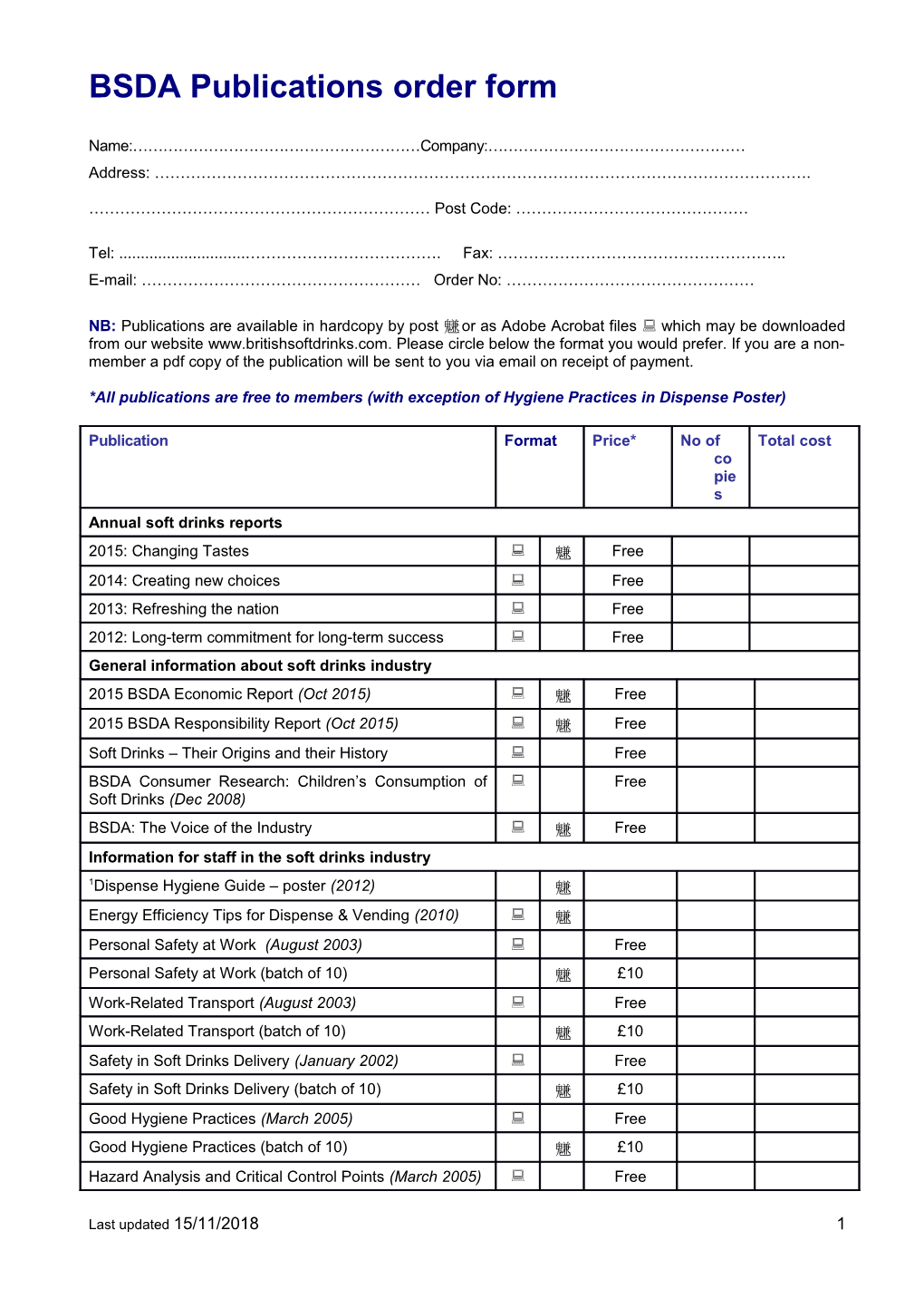 BSDA Publications Order Form