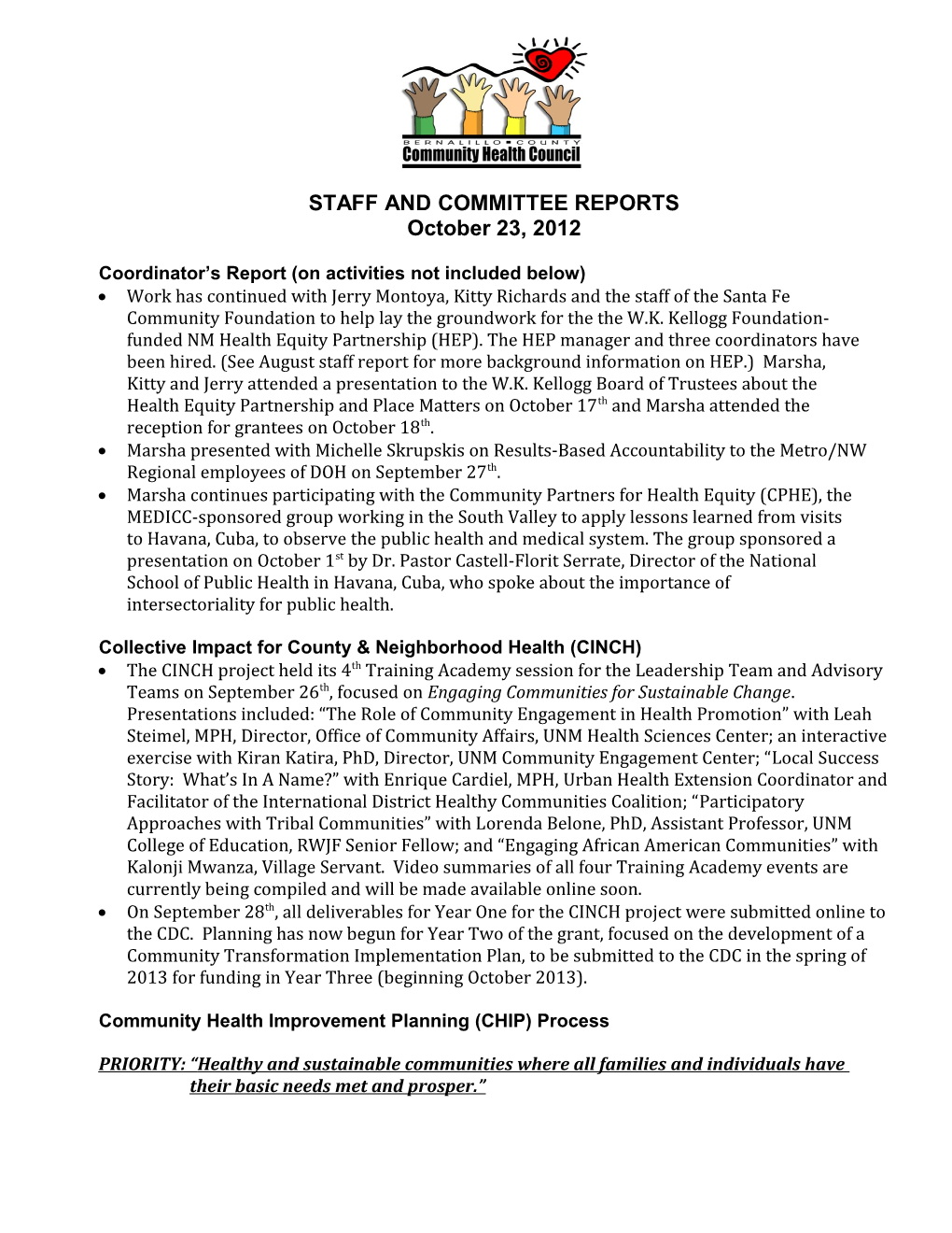 Coordinator S Report (On Activities Not Included Below)