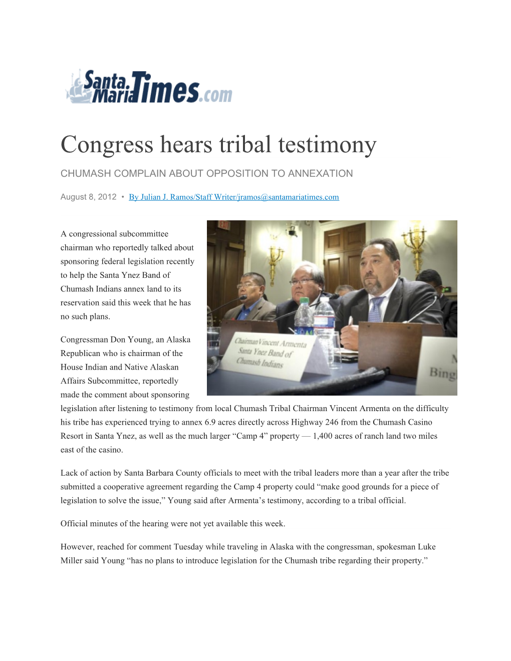 Congress Hears Tribal Testimony