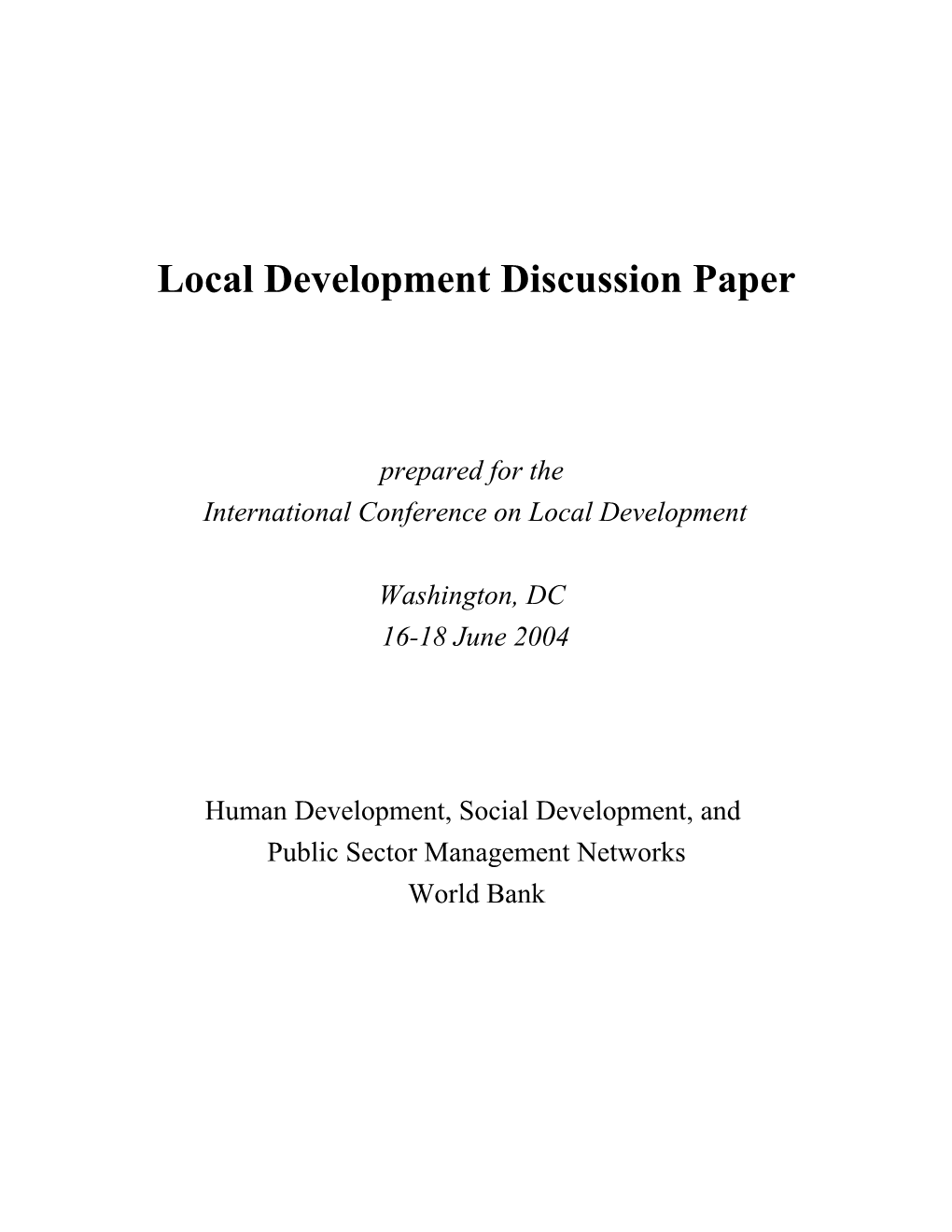 Local Development Concept Paper