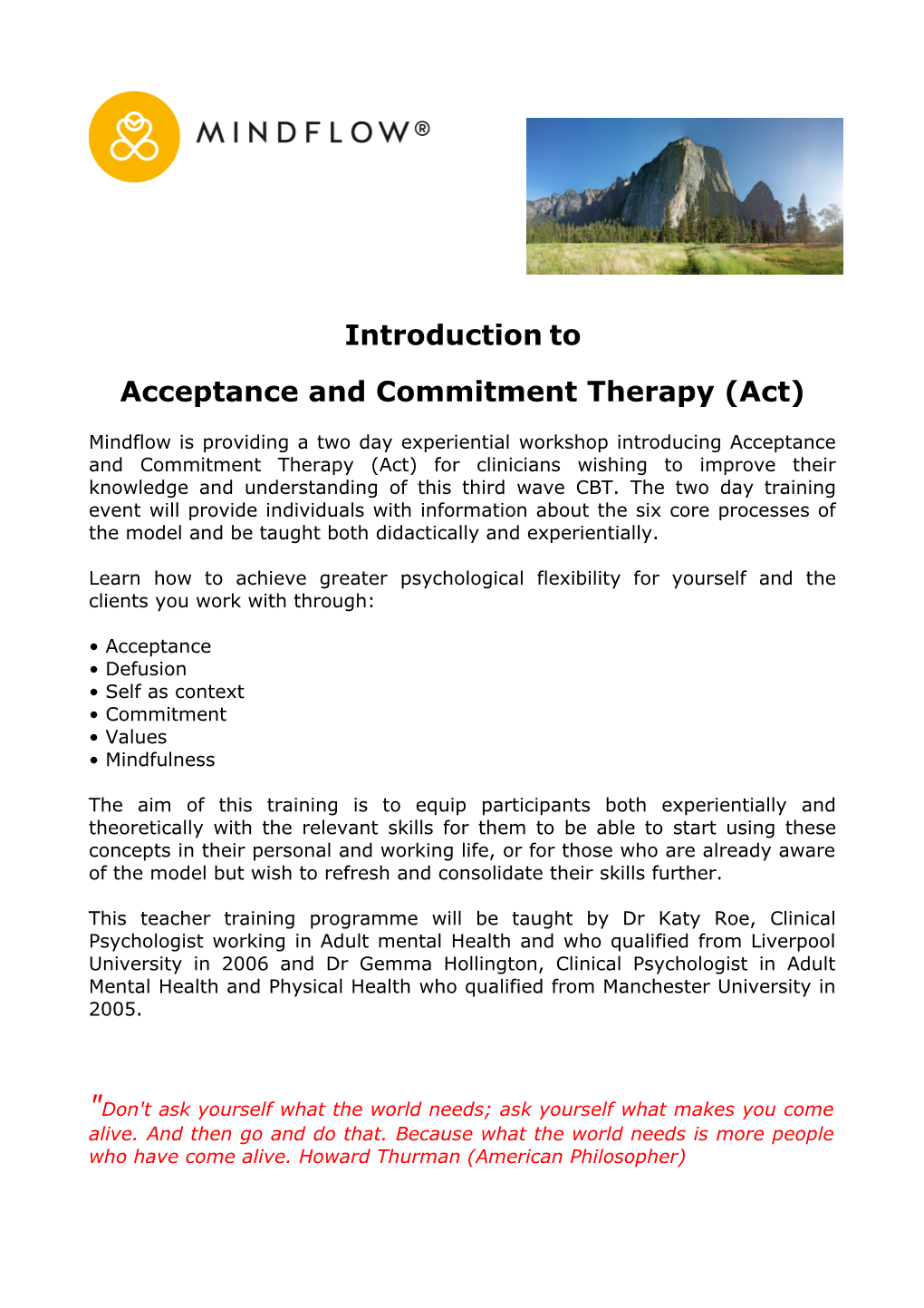 Acceptance and Commitment Therapy (Act)