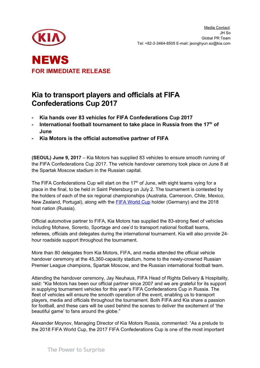 Kia to Transport Players and Officials at FIFA