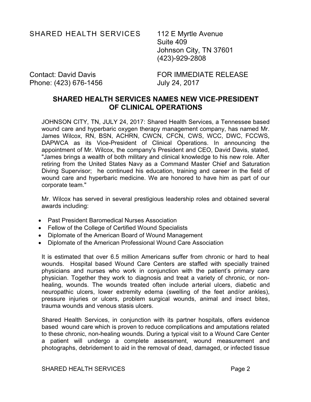 Shared Health Services Names New Vice-PRESIDENT of CLINICAL OPERATIONS