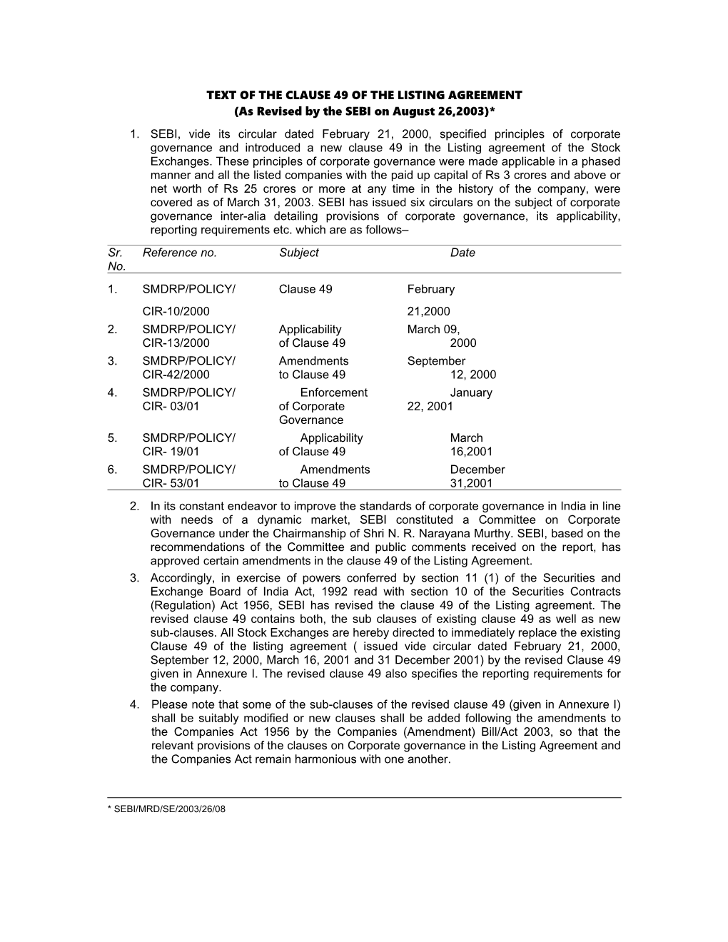 Text of the Clause 49 of the Listing Agreement