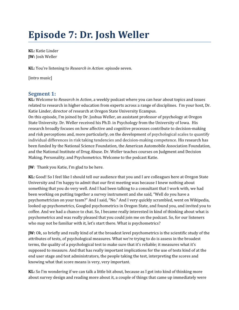 Episode 7: Dr.Josh Weller