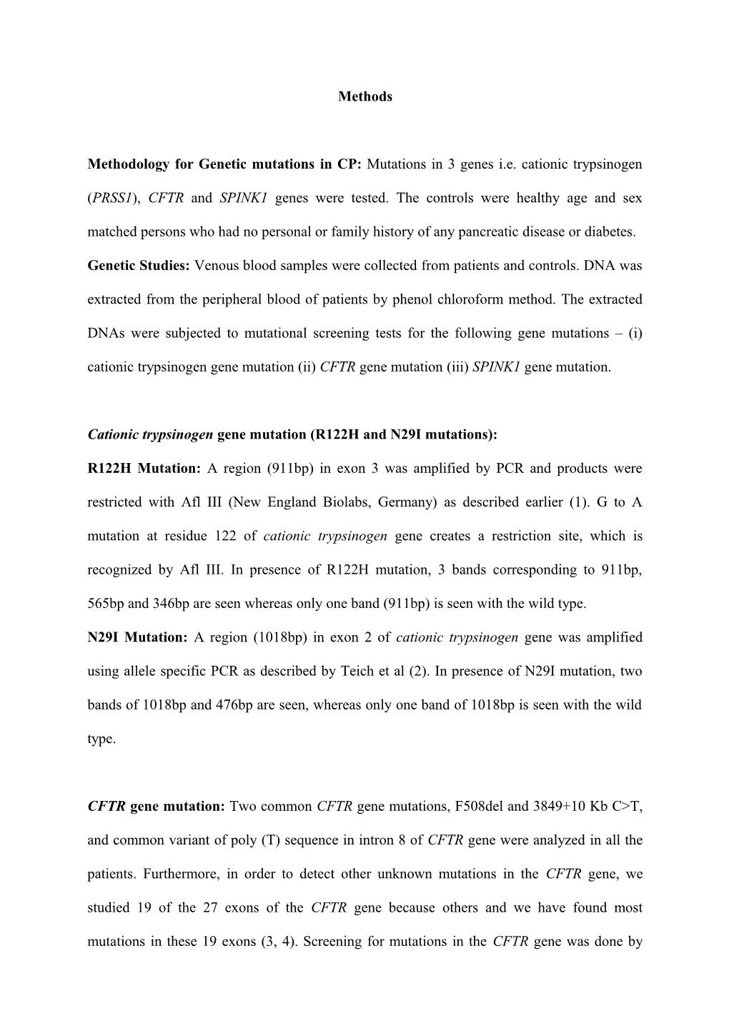 Methodology for Genetic Mutations in CP: Mutations in 3 Genes I