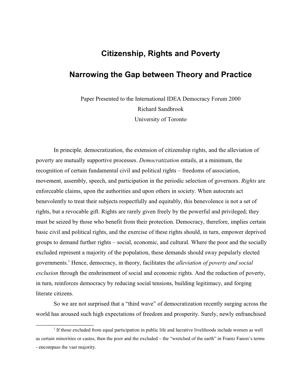 Citizenship, Rights and Poverty