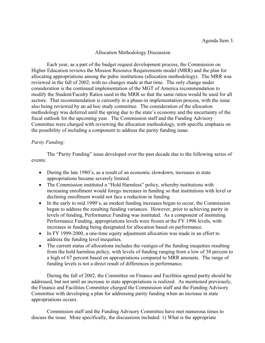 Allocation Methodology Discussion