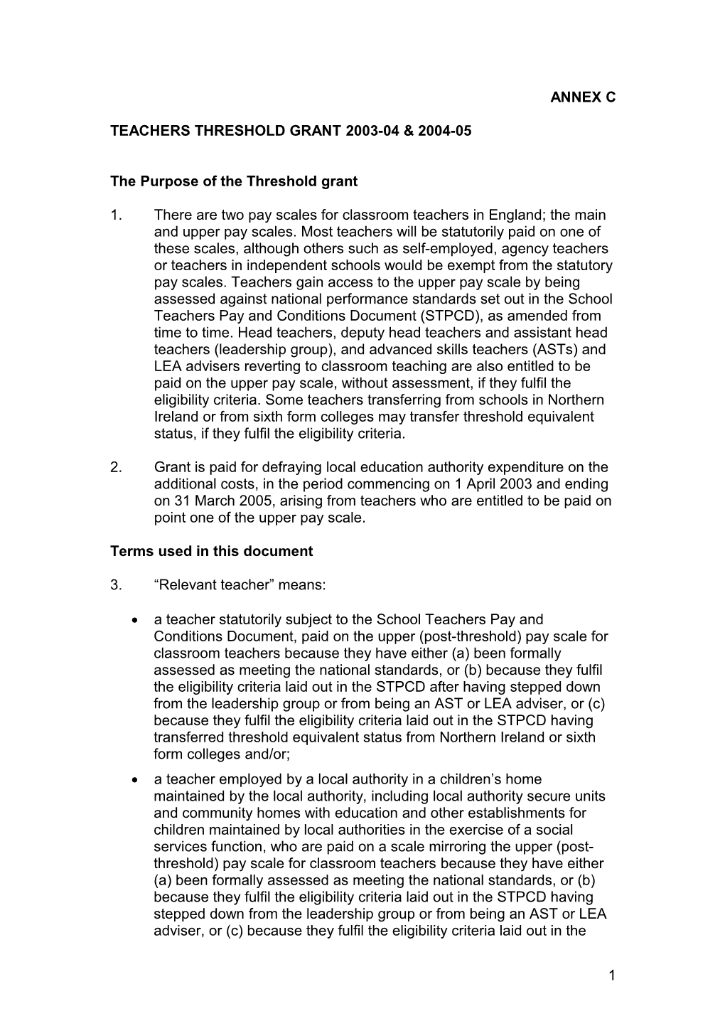 Teachers Threshold Grant 2003-04 & 2004-05