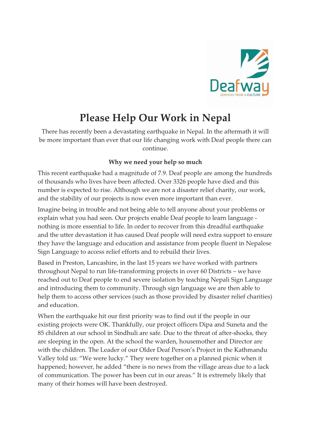 Please Help Our Work in Nepal