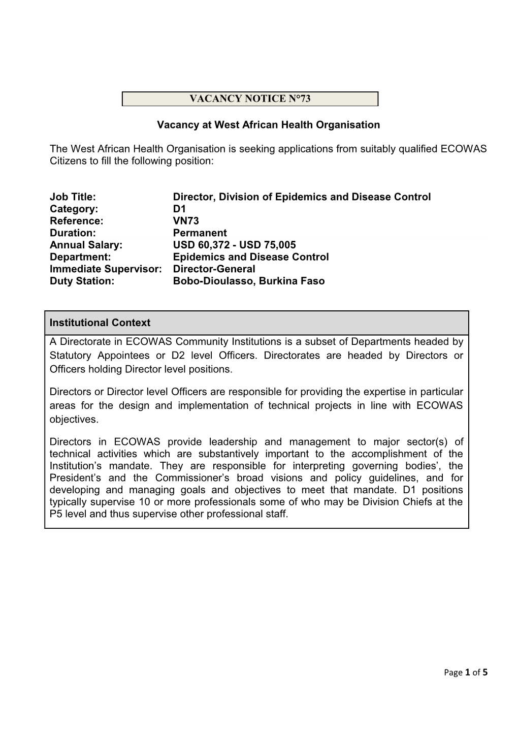 Vacancyat West African Health Organisation