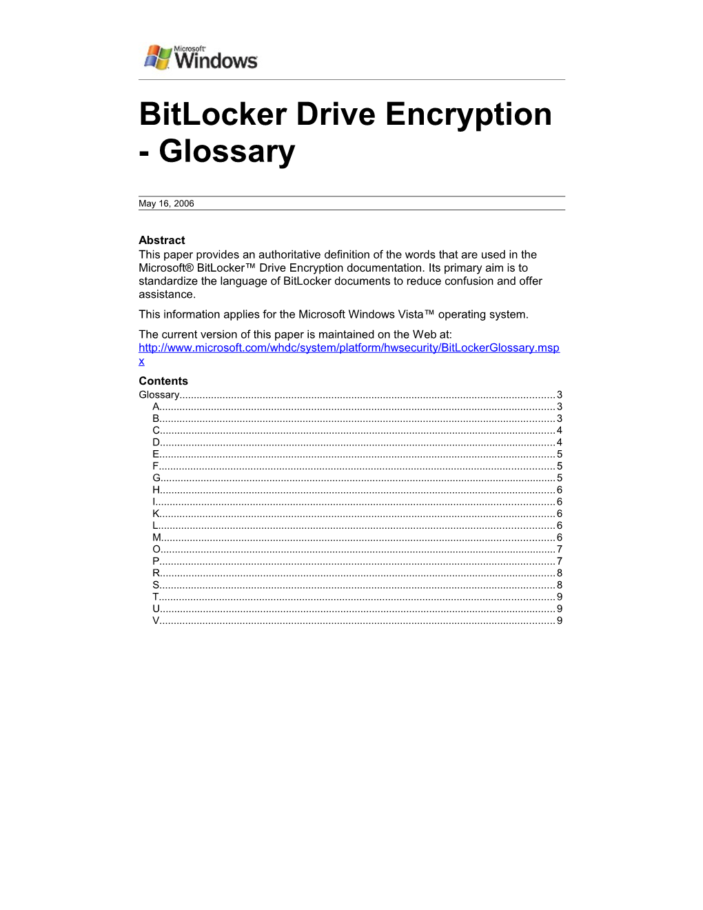Bitlocker Drive Encryption: Glossary
