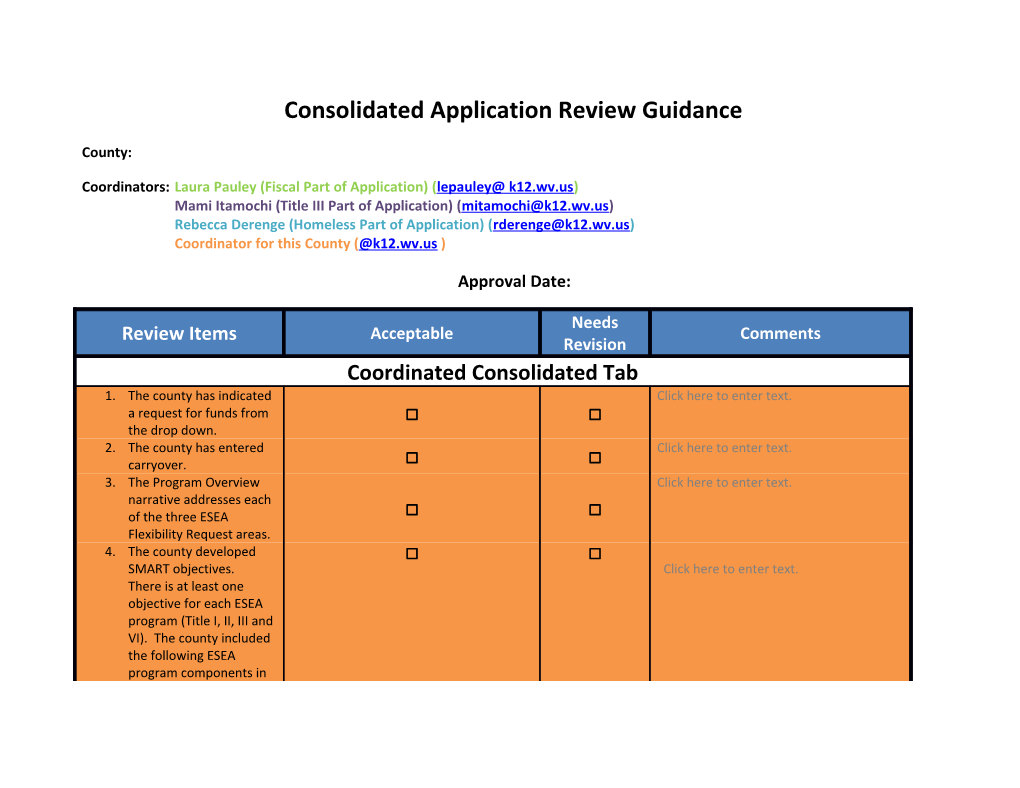 Consolidated Application Review Guidance