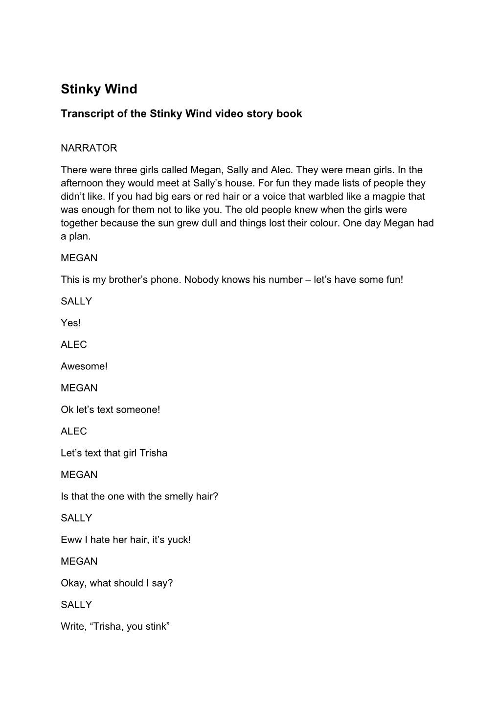 Transcript of the Stinky Wind Video Story Book