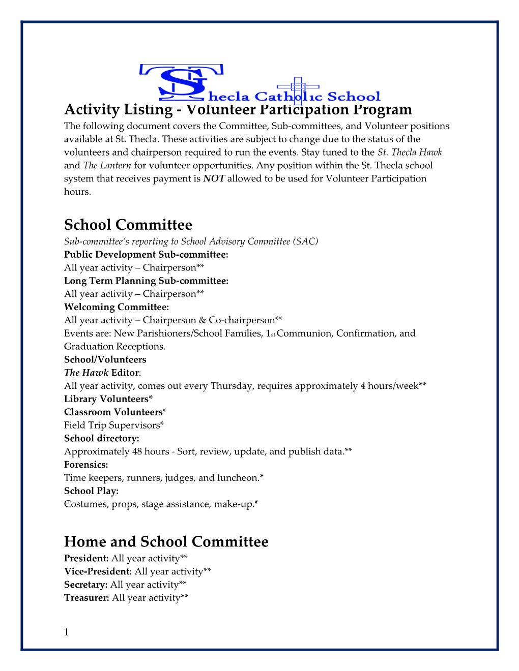 Activity Listing - Volunteer Participation Program