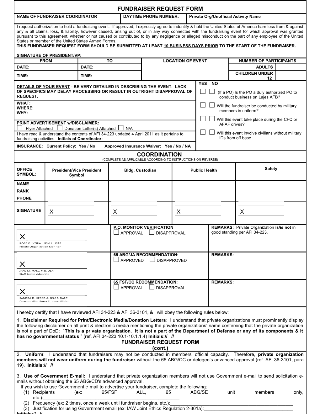 Fundraiser/ Use of Base Facilities Request Form