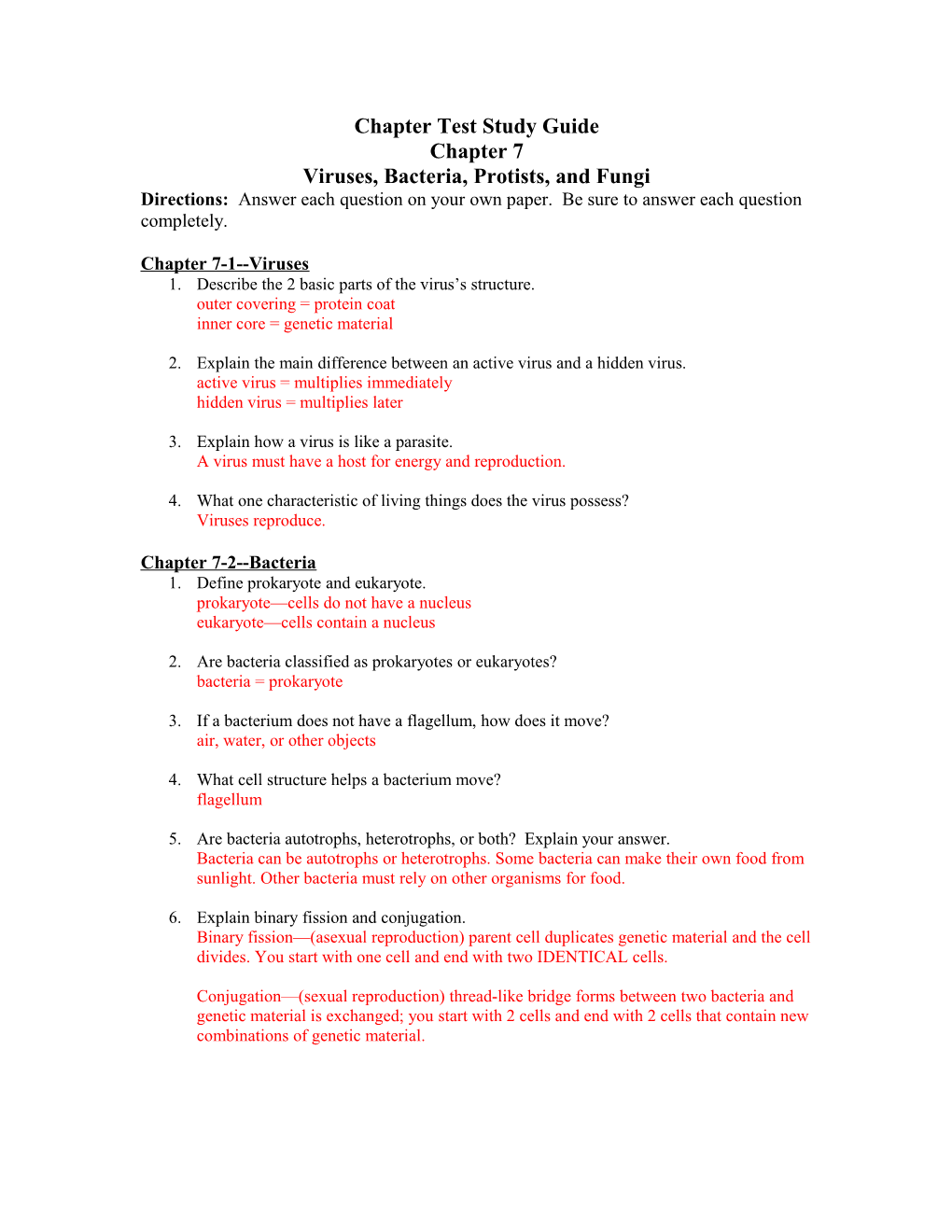 Chapter Test Study Guide