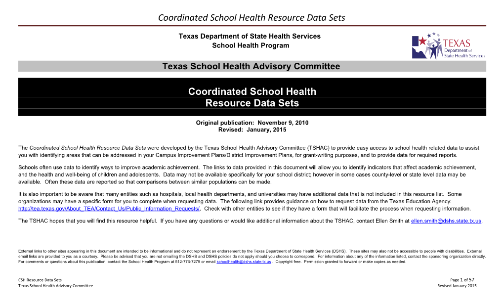 Coordinated School Health Resource Data Sets