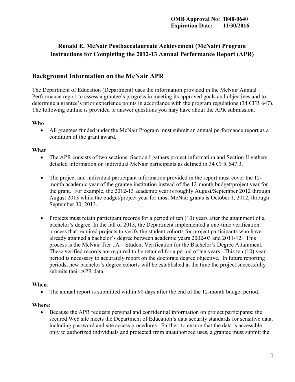 2012-2013 Annual Performance Report Instructions for the Ronald Mcnair Program (MS Word)