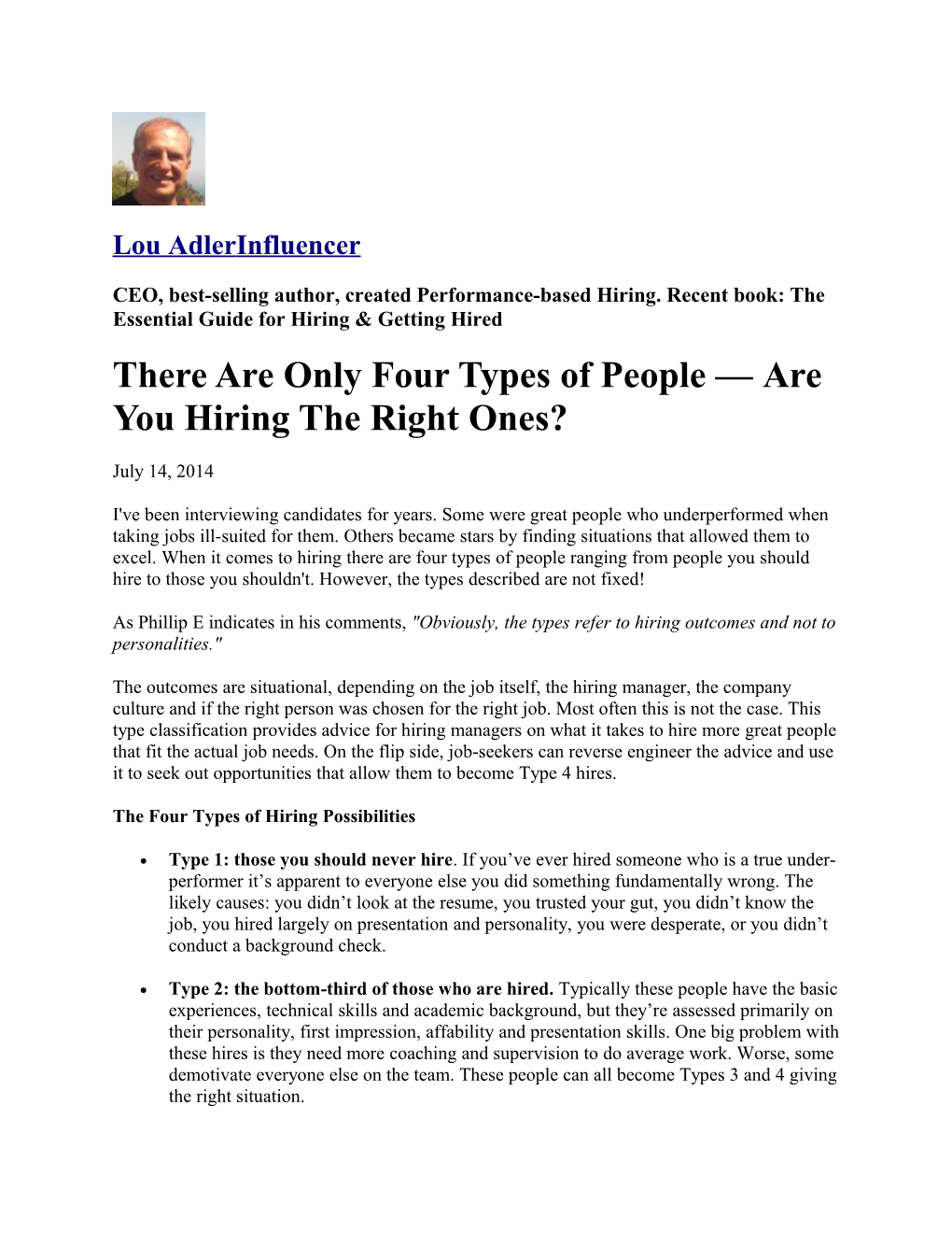 There Are Only Four Types of People Are You Hiring the Right Ones?