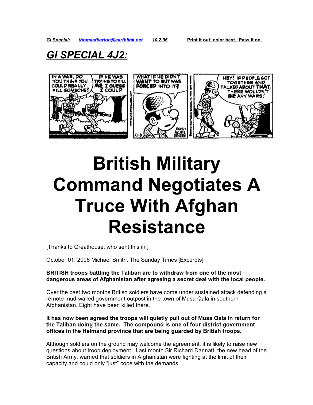 British Military Command Negotiates a Truce with Afghan Resistance