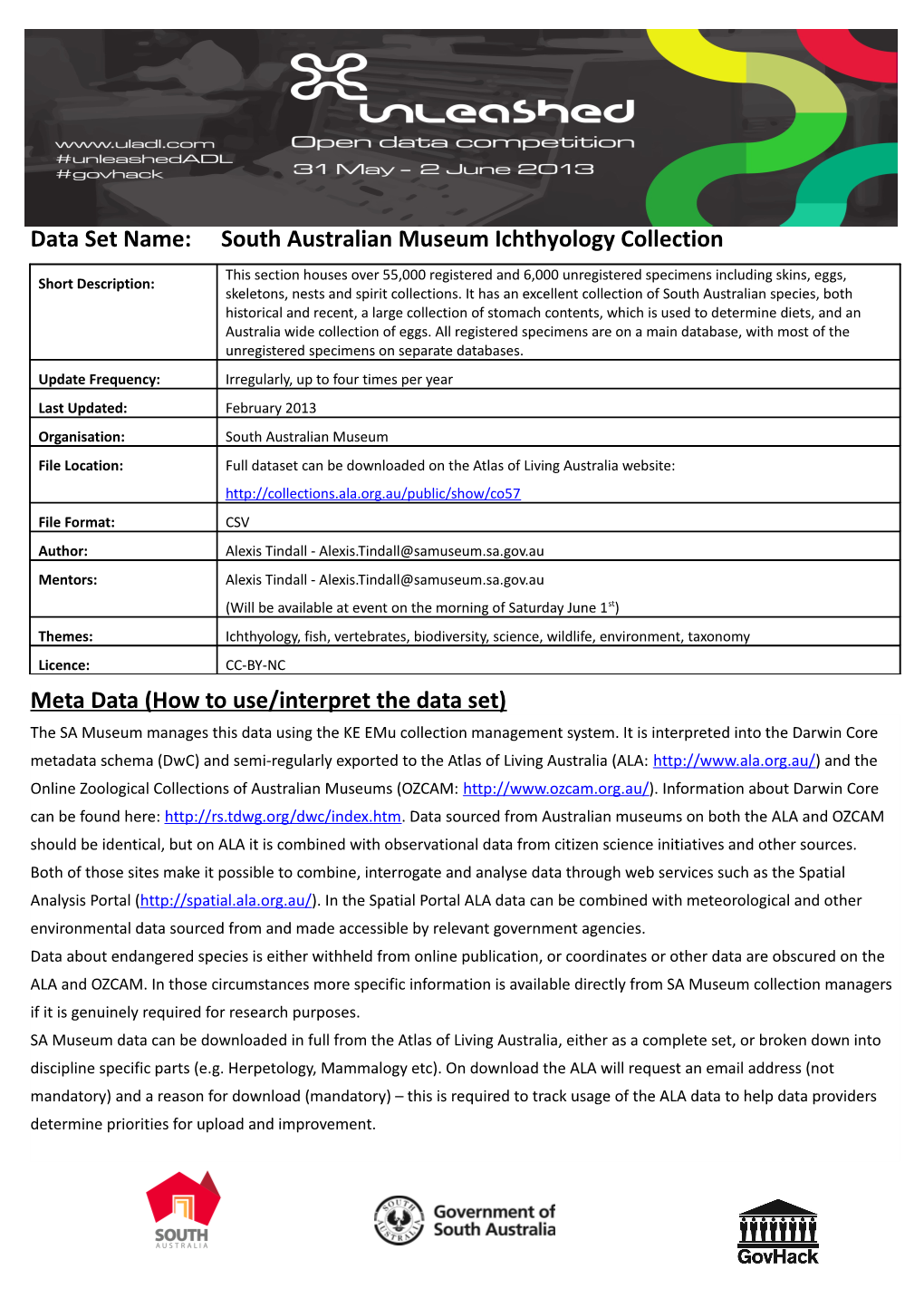 Data Set Name:South Australian Museum Ichthyology Collection