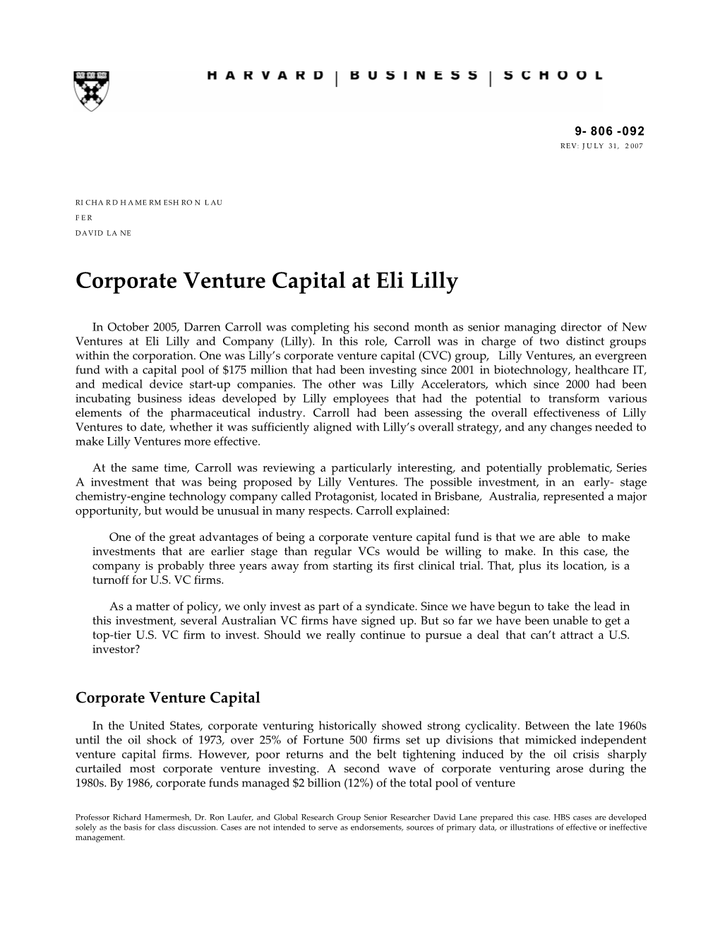 Corporate Venture Capital at Elililly