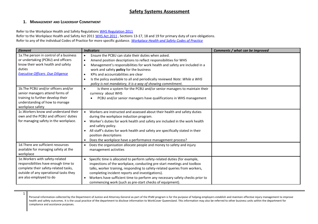 Safety Systems Assessment Tool - Injury Prevention and Management