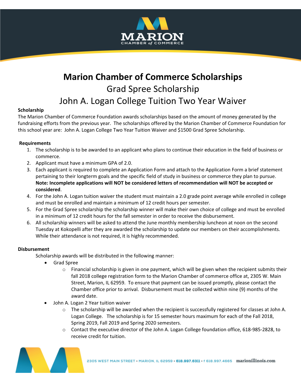 Marion Chamber of Commerce Scholarships
