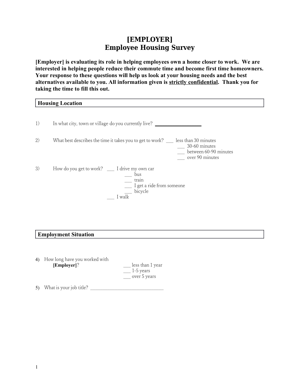 Employee Housing Survey