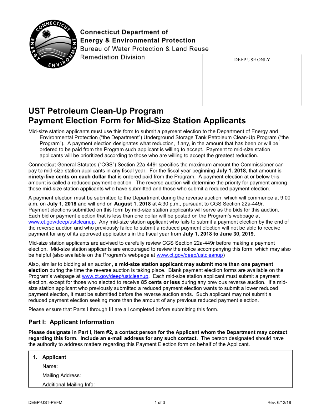 UST Petroleum Clean-Up Program Payment Election Form for Mid Size Station Applicants
