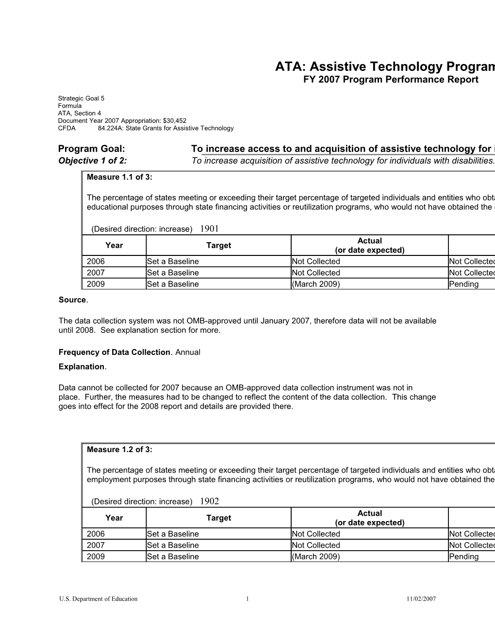 Assistive Technology Programs FY 2007 Program Performance Report (MS Word)
